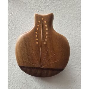 Southwest Artisan Wood w Brass Inlay ~ Pot w Yucca Plant Design Signed Brooch